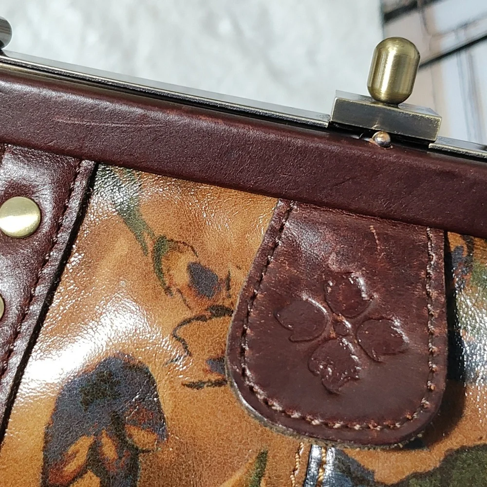 Patricia Nash Floral Painted Leather Satchel in Tan, Brown, Green, Red - Picture 9 of 15